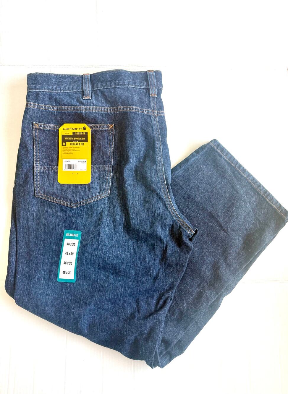 Carhartt Relaxed Fit 5 Pocket Blue Denim Jeans 46 x 30 BD5119-M Workwear